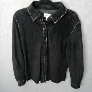 Alfani women's black suede bold stitch button fron